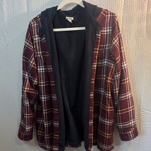 L.L. Bean Maroon and Yellow Plaid Shirt Jacket